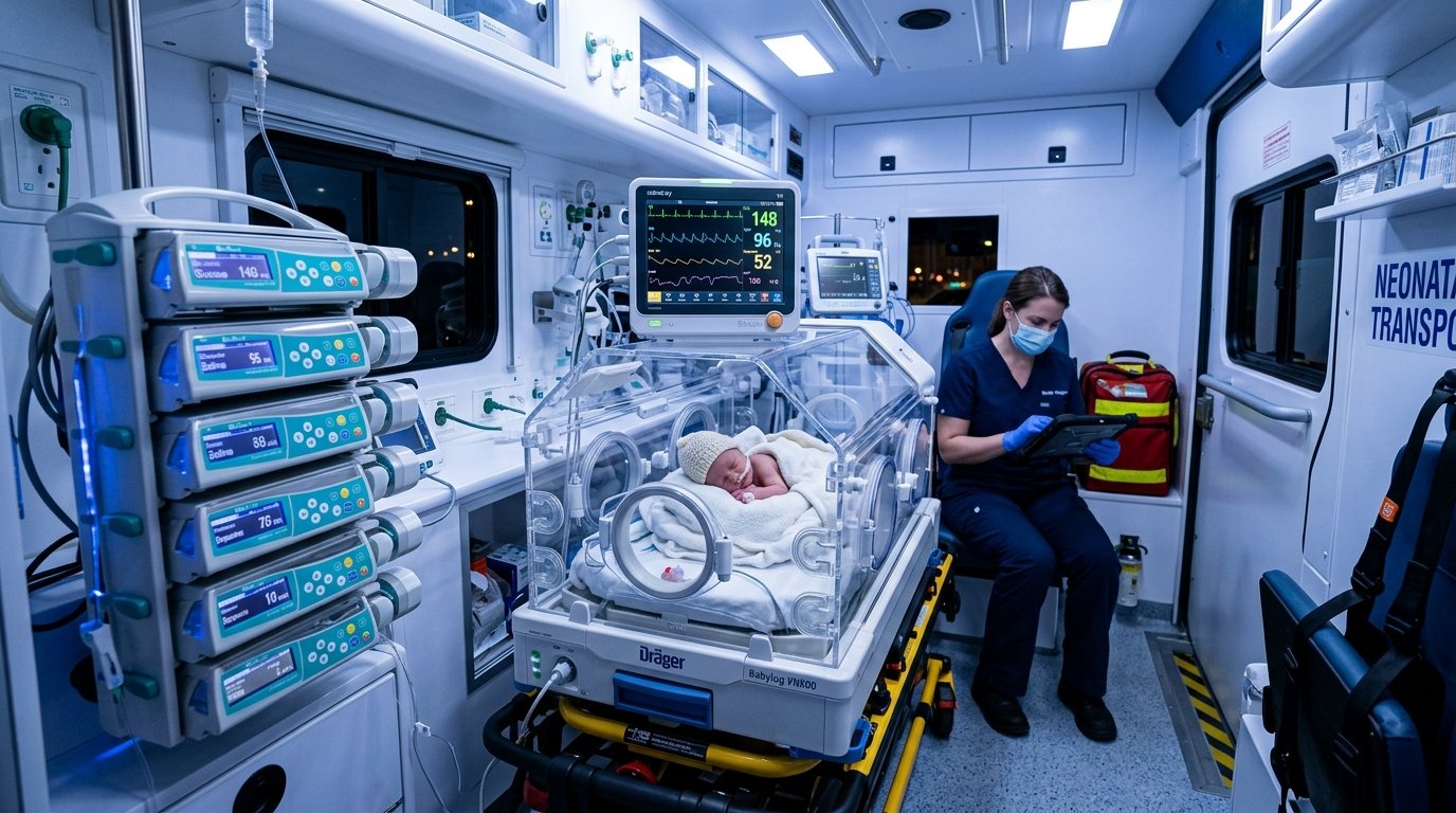 Neonatal Ambulance with Dräger Transport Incubator and Baby Monitoring